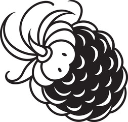 Blackberry illustration for a coloring book or design element Vector illustration. Hand drawn doodle of blackberry or raspberry fruit with stem. Healthy diet and vegetarian food. Cartoon sketch. Deco
