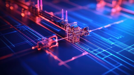 Futuristic, illuminated, machine, circuit board, background
