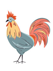 Set of colourful rooster isolated on white. Hand drawn poultry. Vector cock illustration. Bright, organic design for local farm, urban homesteading, fresh food, and countryside life