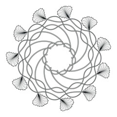 Ginkgo Biloba mandala with intertwined stems and botanical symmetry