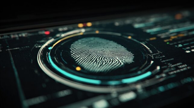 Highly Detailed Digital Fingerprint Scanner Interface on Advanced Biometrics Technology Screen for Security and Identification Purposes