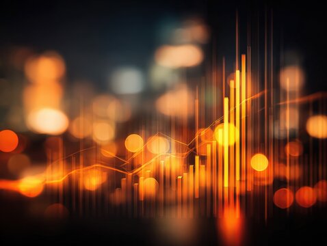 Vibrant abstract digital data visualization with glowing lines and charts representing financial graphs and futuristic technology themes