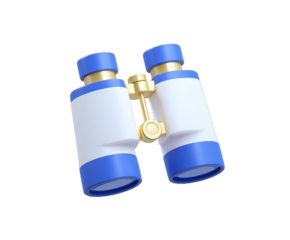 Stylish 3D rendering of modern binoculars with a vibrant color palette on transparent background