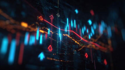 Obraz premium Dynamic Financial Market Data Visualization with Upward Trending Charts and Digital Graphs in a Futuristic Technology Environment
