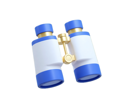 Stylish 3D rendering of modern binoculars with a vibrant color palette on transparent background