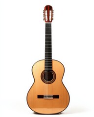 Obraz premium Classic acoustic guitar with wooden finish and six sts for music playing and musical performances isolated on white background
