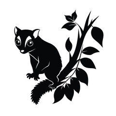 Kinkajou Hanging from Tree Silhouette Vector – Tropical Nocturnal Animal Icon