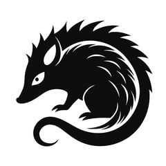 Curled Tenrec Silhouette Vector Icon – Spiny Mammal from Madagascar