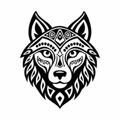 wolf head in a tribal tattoo style