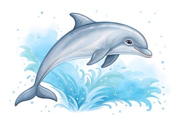 A dolphin jumps joyfully through blue water