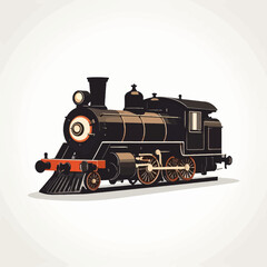Fototapeta premium Vintage Black Steam Locomotive with Red Accents, Detailed Wheels, and Functional Cowcatcher