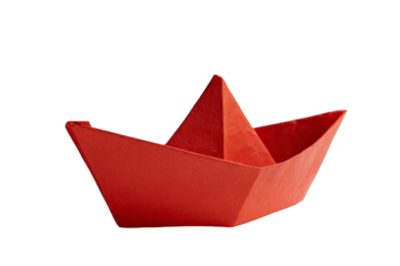 Charming origami red paper boat with a simple design isolated on transparent background