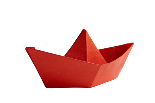 Charming origami red paper boat with a simple design isolated on transparent background