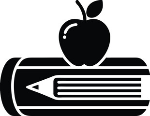 An apple rests atop a book, symbolizing education isolated on white background