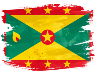 Waving Grenadian Flag with Nutmeg Emblem, Side-Angled View, Isolated PNG