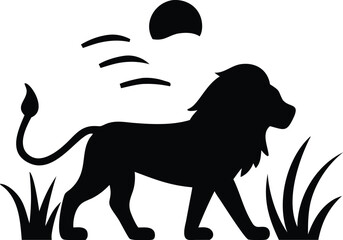 A lion walking in the savanna isolated on white background