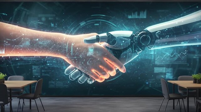 Futuristic collaboration human robot handshake