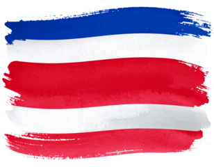 Costa Rica Flag in Watercolor Brush Stroke Style, Artistic Abstract Look, Isolated.