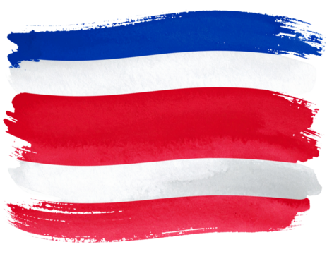 Costa Rica Flag in Watercolor Brush Stroke Style, Artistic Abstract Look, Isolated.
