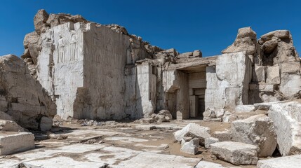 Fototapeta premium Ancient Stone Ruins in a Desert Landscape Under Bright Sunlight