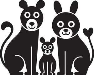 Obraz premium Three stylized black animals sitting together white