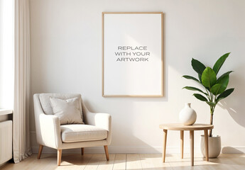 Frame Interior Canvas Wall Art Poster Room Mockup Template Blank Paper Texture