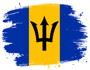 Barbados Flag in Bold Grunge Brush Style, Abstract Painted Texture, Isolated.