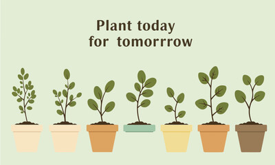 Obraz premium Flat illustration of growing plants in pastel pots, suitable for sustainability posts, nature education, and eco ads