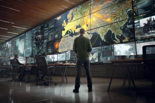 Live cyber threat indicators in a control room environment. Cyber threat reduction. Rise in security measures reduces cyber threats in netherlands. Dutch business safety. Reduced attack impact.