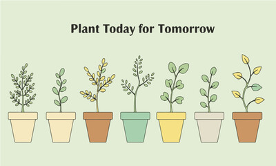 Flat illustration of plants labeled 