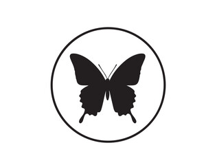 Butterfly silhouette in a circle frame, vector icon style, black on white