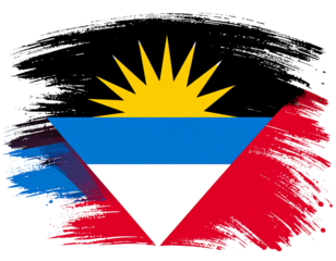 Antigua and Barbuda Flag in Bold Grunge Brush Stroke Style, Artistic Abstract Look, Isolated.