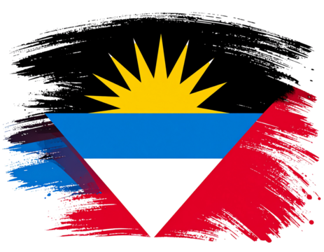 Antigua and Barbuda Flag in Bold Grunge Brush Stroke Style, Artistic Abstract Look, Isolated.
