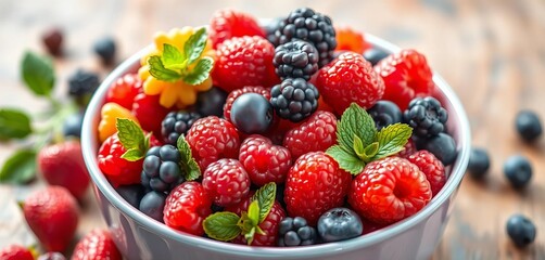 A vibrant bowl overflowing with assorted fresh berries,  food photography,   fruit platter