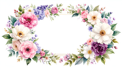 Fototapeta premium Hand-painted flower border in soft watercolor style.