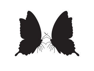 Create a silhouette vector of two butterflies flying together in harmony
