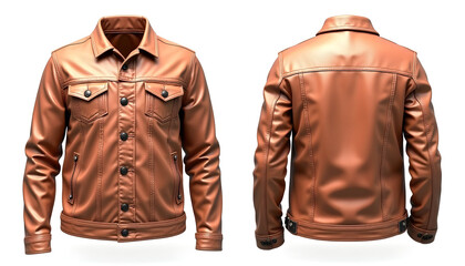 Naklejka premium Leather Jacket Front and Back View Brown Apparel Isolated