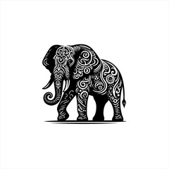 Fototapeta premium Ornate Black and White Elephant Illustration 1.