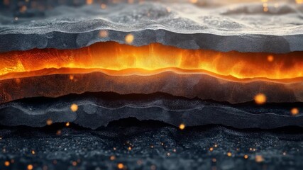 Layers of Earth: A cross-section revealing the earth's layers, showcasing molten core and crust, illustrating geological formations in a macro shot. - Powered by Adobe
