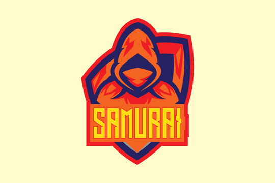 Striking samurai logo in orange, red, and yellow crafted for gaming channels, team emblems and esports merchandise
