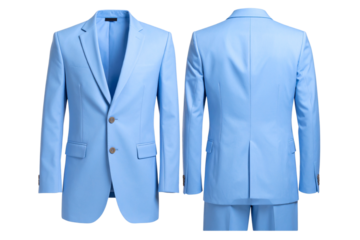 Powder Blue Classic Suit with One-Button Blazer and Structured Straight Pants, isolated on transparent background