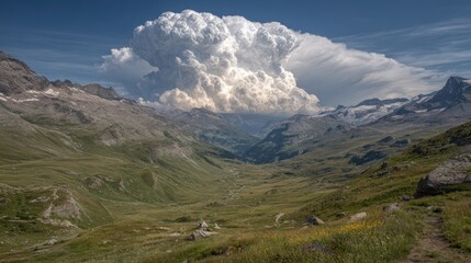 Fototapeta premium Dramatic Mountain Valley Landscape with Cumulonimbus Clouds