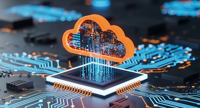 electronic circuit board with processor, close up of a circuit board