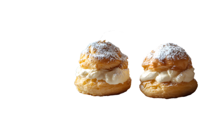 Bavarian cream puffs with powdered isolated on white background, PNG