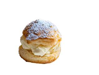 Bavarian cream puffs with powdered isolated on white background, PNG