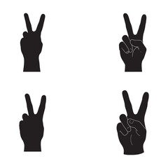 Fototapeta premium Peace Hand Gesture Silhouette Set – Victory Sign Black Vector Hands Collection on White Background