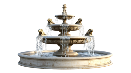 Elegant stone fountain with lion sculptures and cascading water