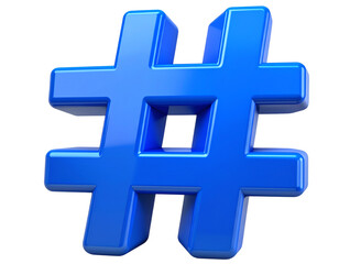 Fototapeta premium Bold 3D Hashtag Symbol in Glossy Blue Finish Front View Isolated on Transparent Background.