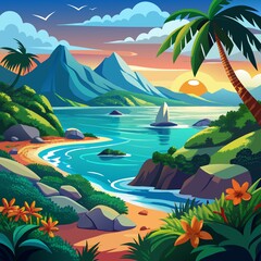 Obraz premium tropical island with palm trees