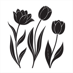 tulip flower silhouette vector minimalist black